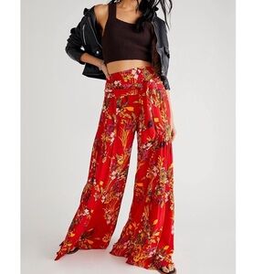 NWT Free People Floral Red Wide-Leg Pants